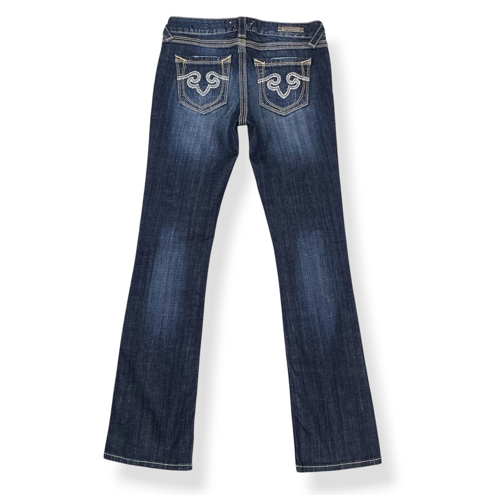 Rerock For Express Jeans Womens 6R Barely Boot Blue Denim Low Rise Embroidered